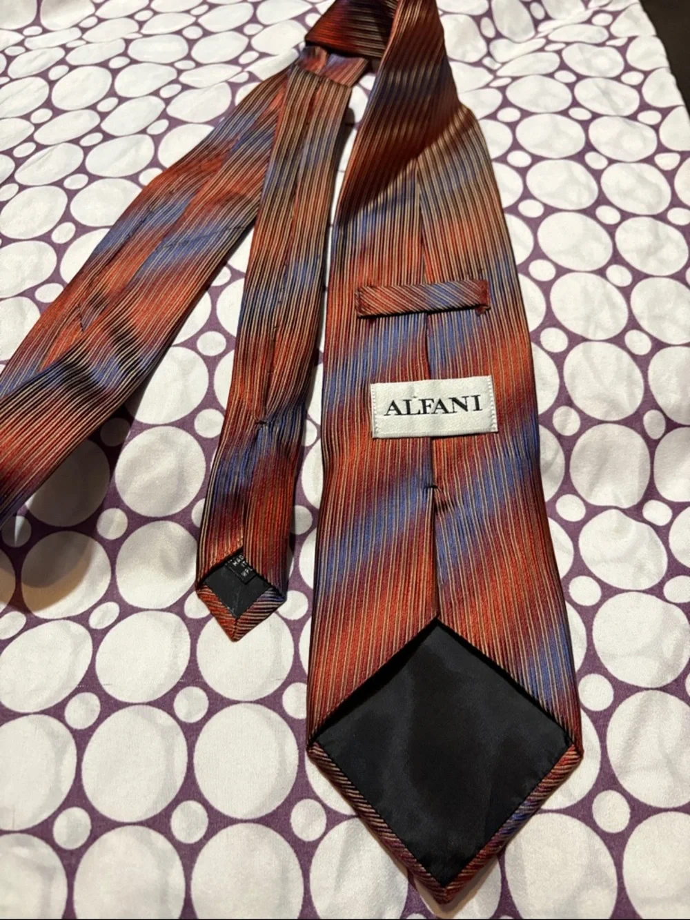 Alfani Red and Blue Diagonal Stripe Silk Tie - Picture 3 of 3